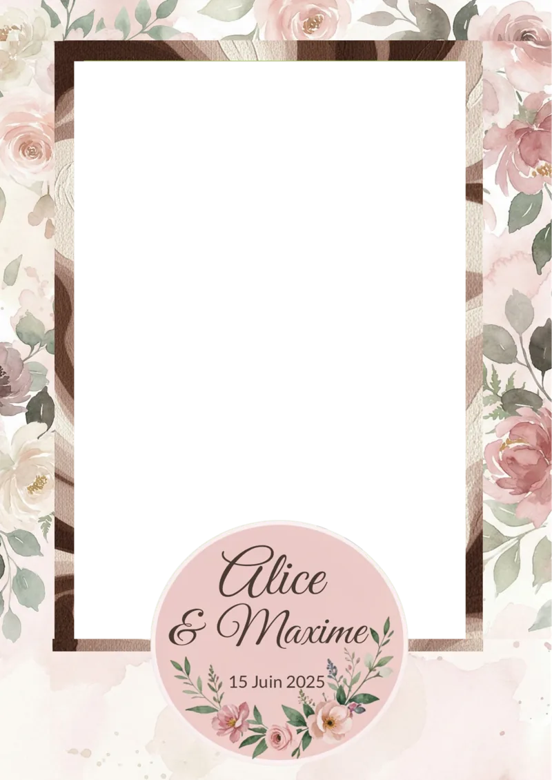 Cadre de tirage floral rose pâle pour un mariage