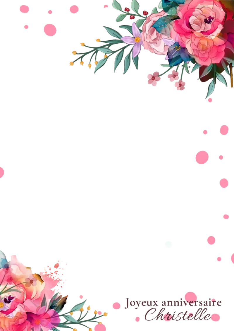 Cadre de tirage anniversaire à fleurs roses aquarelle et confettis